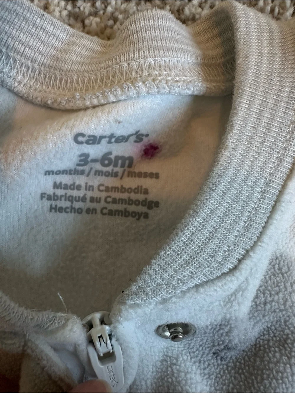 Carter's Cream & Gray Sheep Sleep Sack - Cozy Baby Pajamas 3-6mo